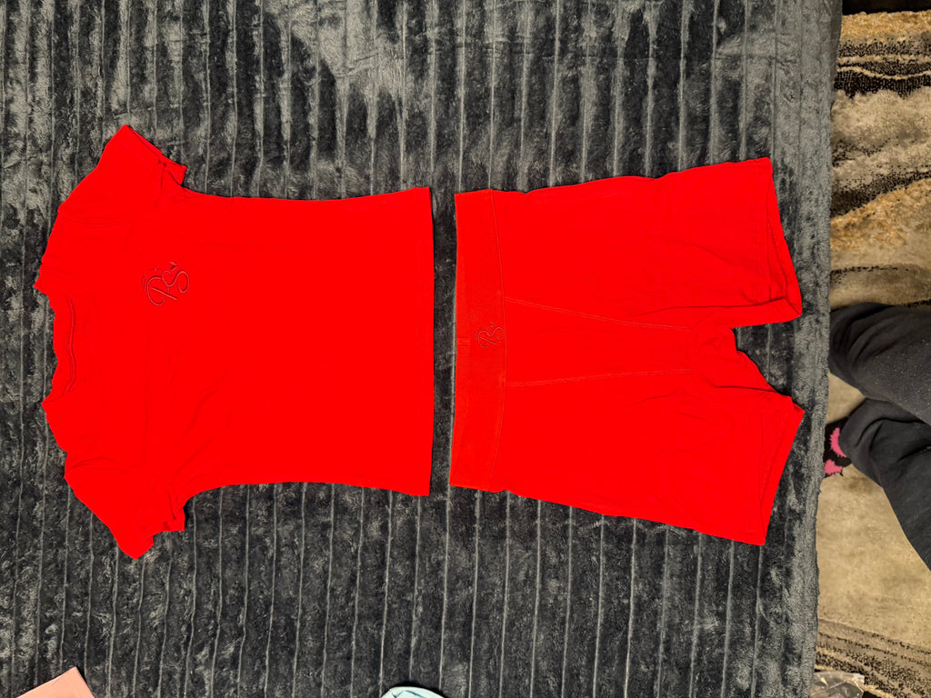 Red cotton rib short set